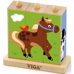 Cuburi educative Viga Stacking Cube Puzzle Farm Animals 50833