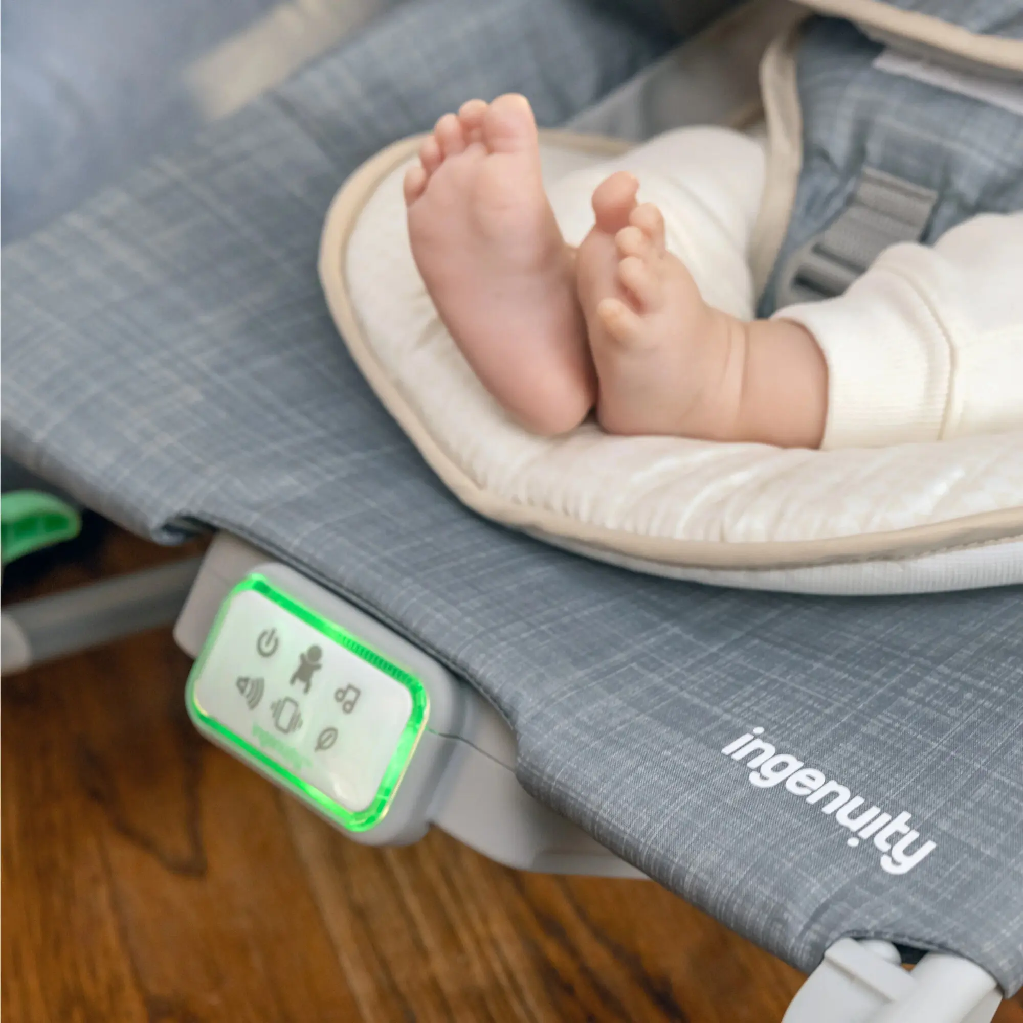 Детский шезлонг-качели Bright Starts Ingenuity Happy Belly Rock-to-Bounce (Grey) - 6