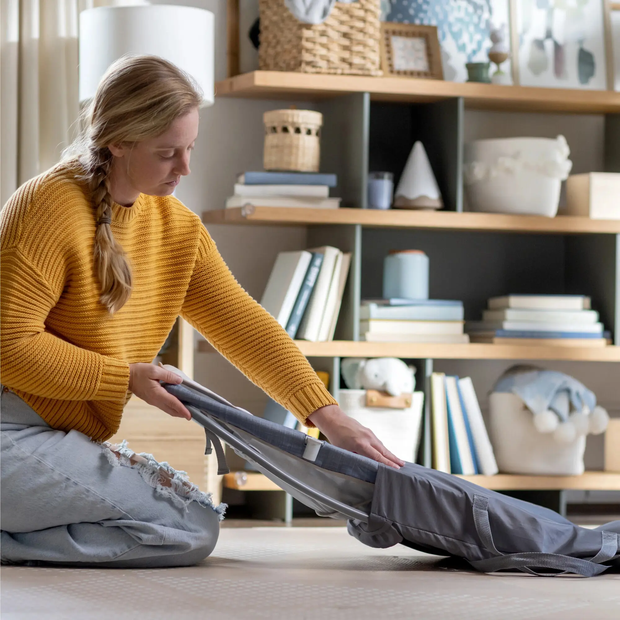 Детский шезлонг-качели Bright Starts Ingenuity Happy Belly Rock-to-Bounce (Grey) - 7