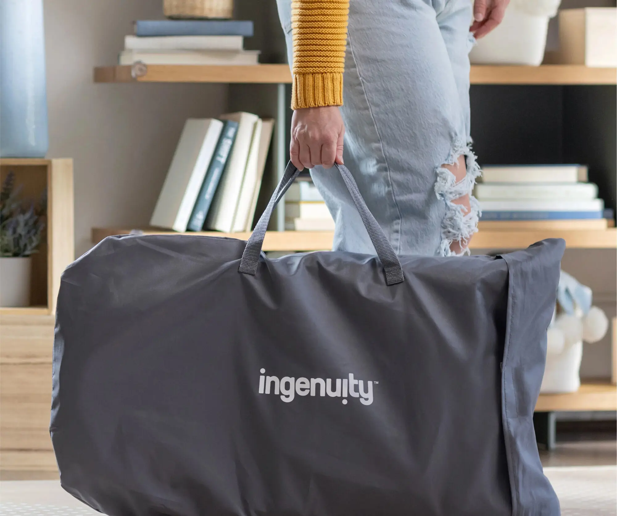 Детский шезлонг-качели Bright Starts Ingenuity Happy Belly Rock-to-Bounce (Grey) - 9