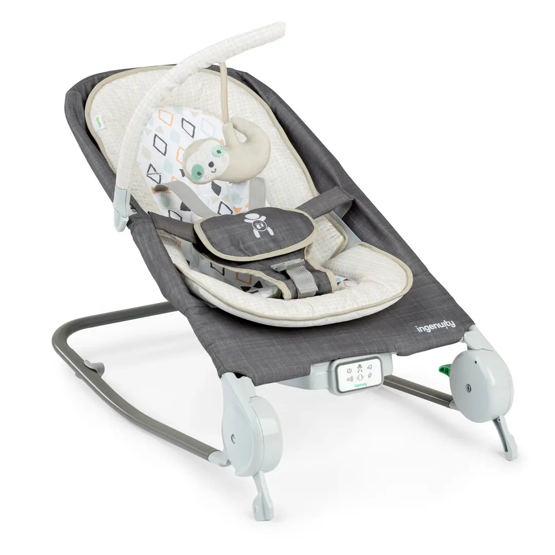 Детский шезлонг-качели Bright Starts Ingenuity Happy Belly Rock-to-Bounce (Grey)