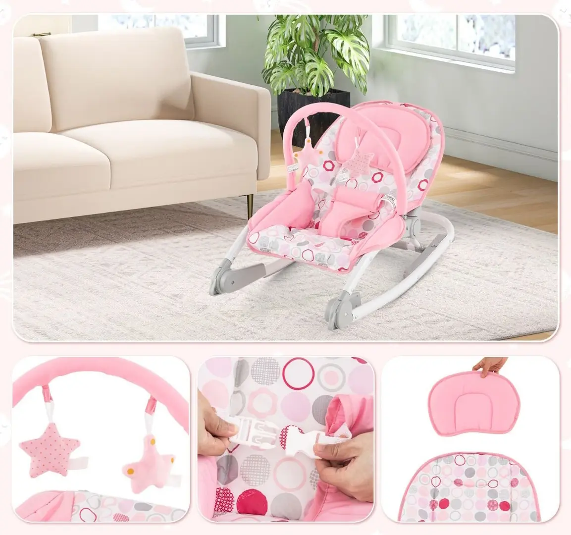 Sezlong pentru copii Costway BC10230PI (Pink)