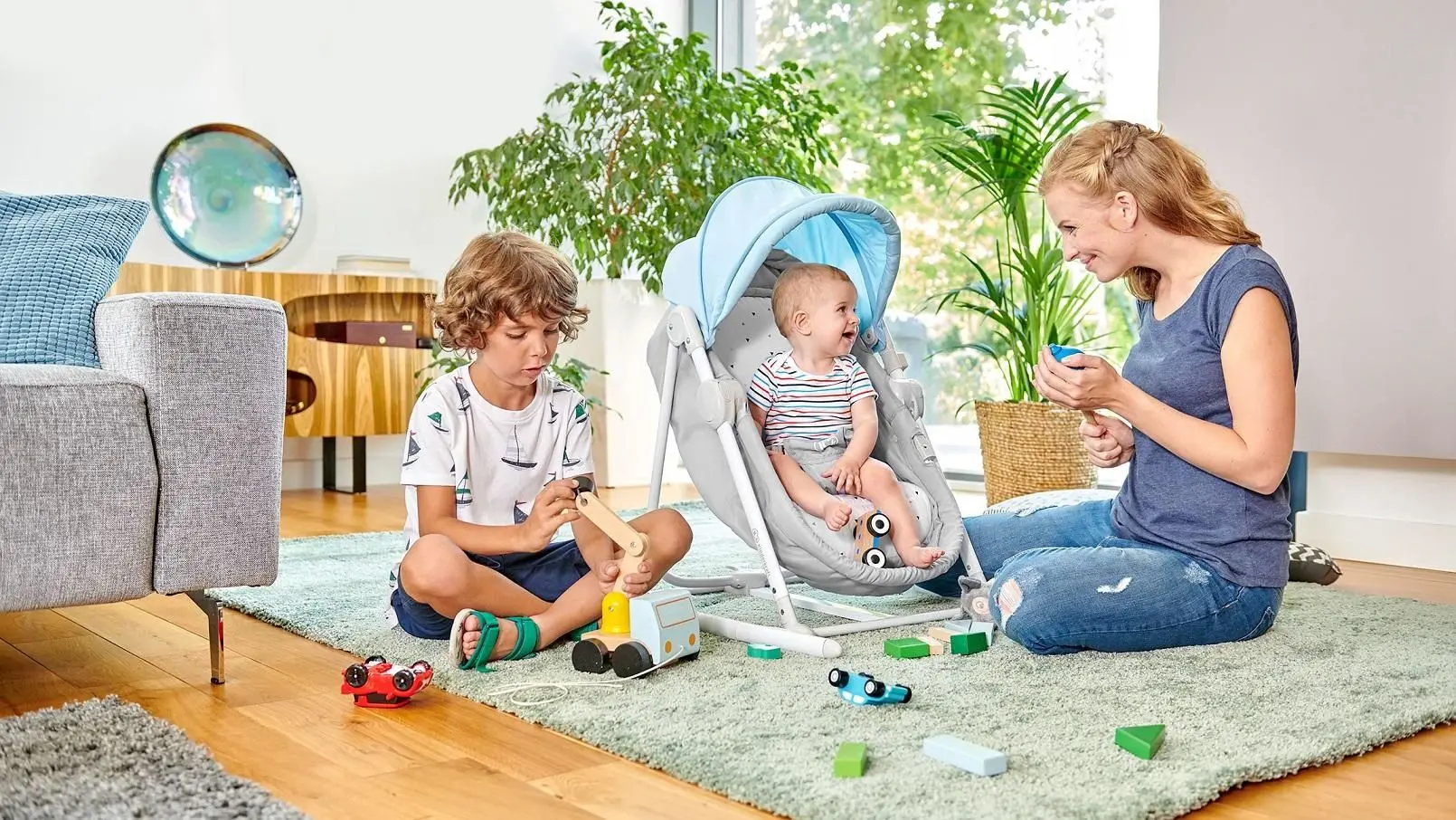 Детский шезлонг 5в1 KinderKraft Unimo (Light Blue/Gray) - 2