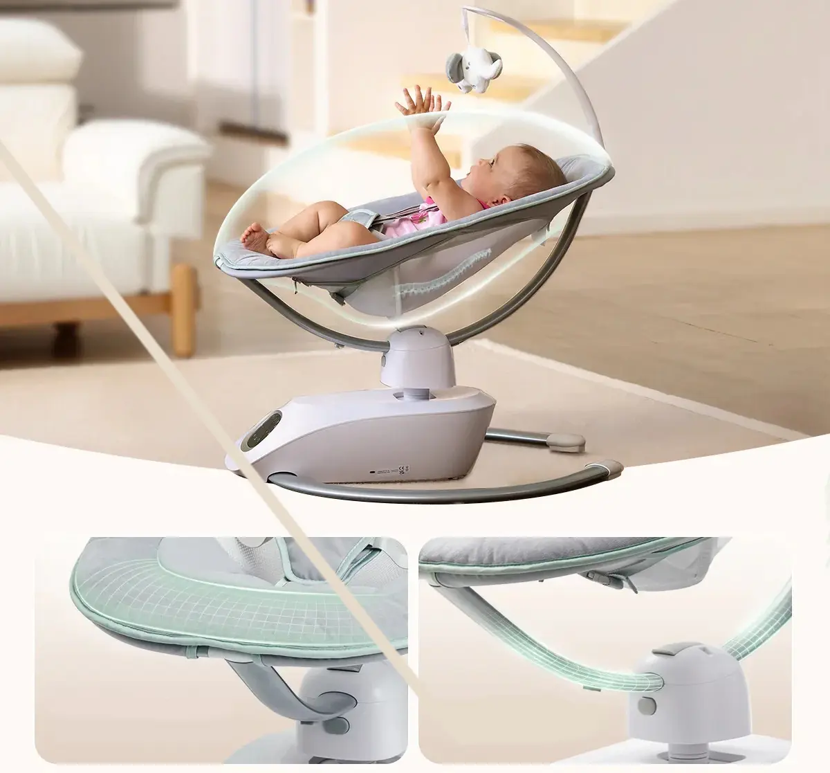 Детский шезлонг-качели Momcozy CocoSway (Grey) - 2