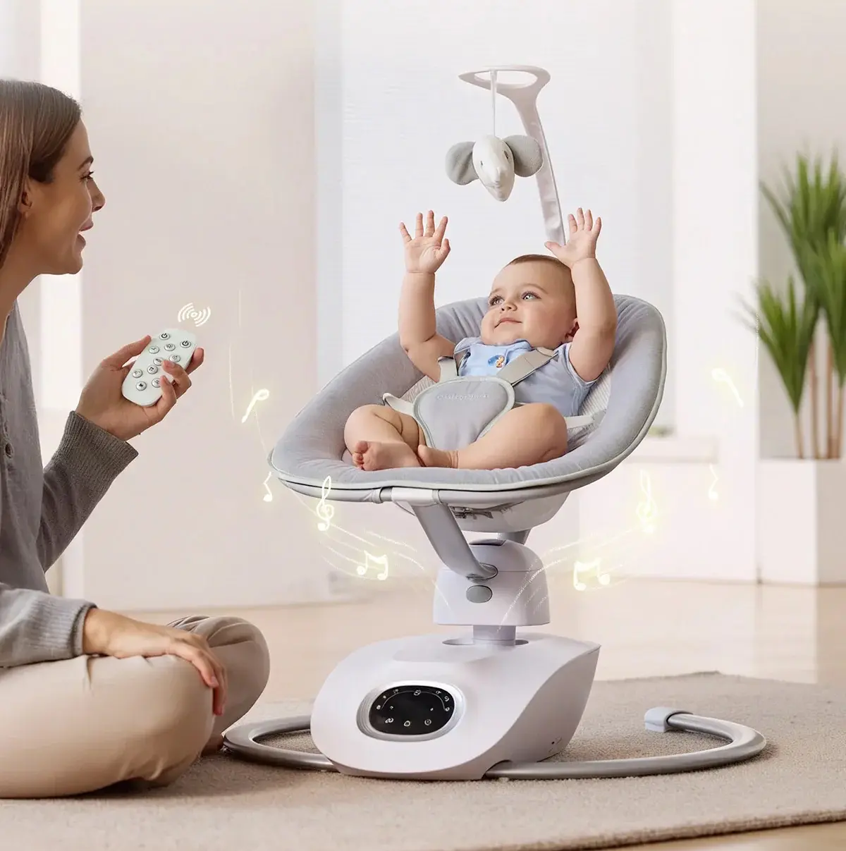 Детский шезлонг-качели Momcozy CocoSway (Grey) - 5