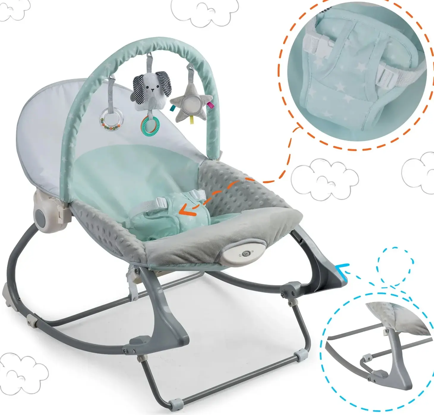 Sezlong-leagan pentru copii Nukido 705401 (White/Light Blue) - 4