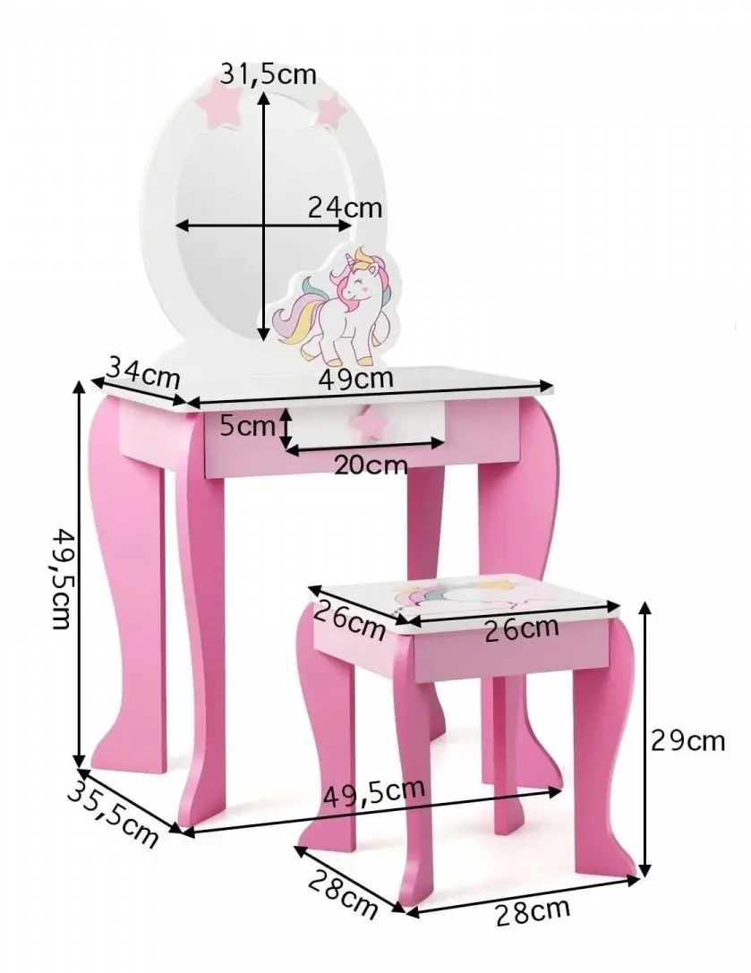 Masuta de toaleta pentru copii Costway HW66654PI (White/Pink)