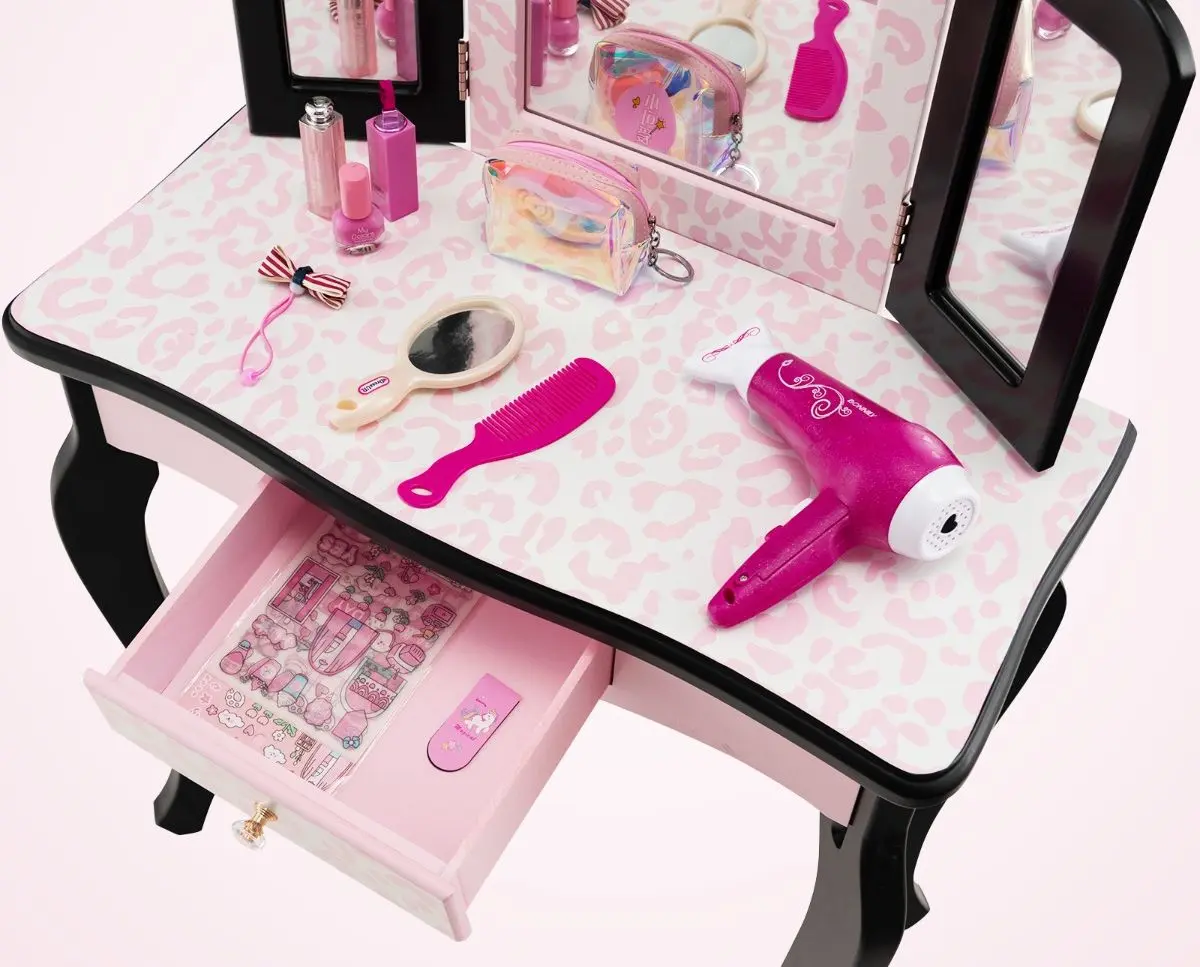 Masuta de toaleta pentru copii Costway HY10066EU-PI (Black/Pink)