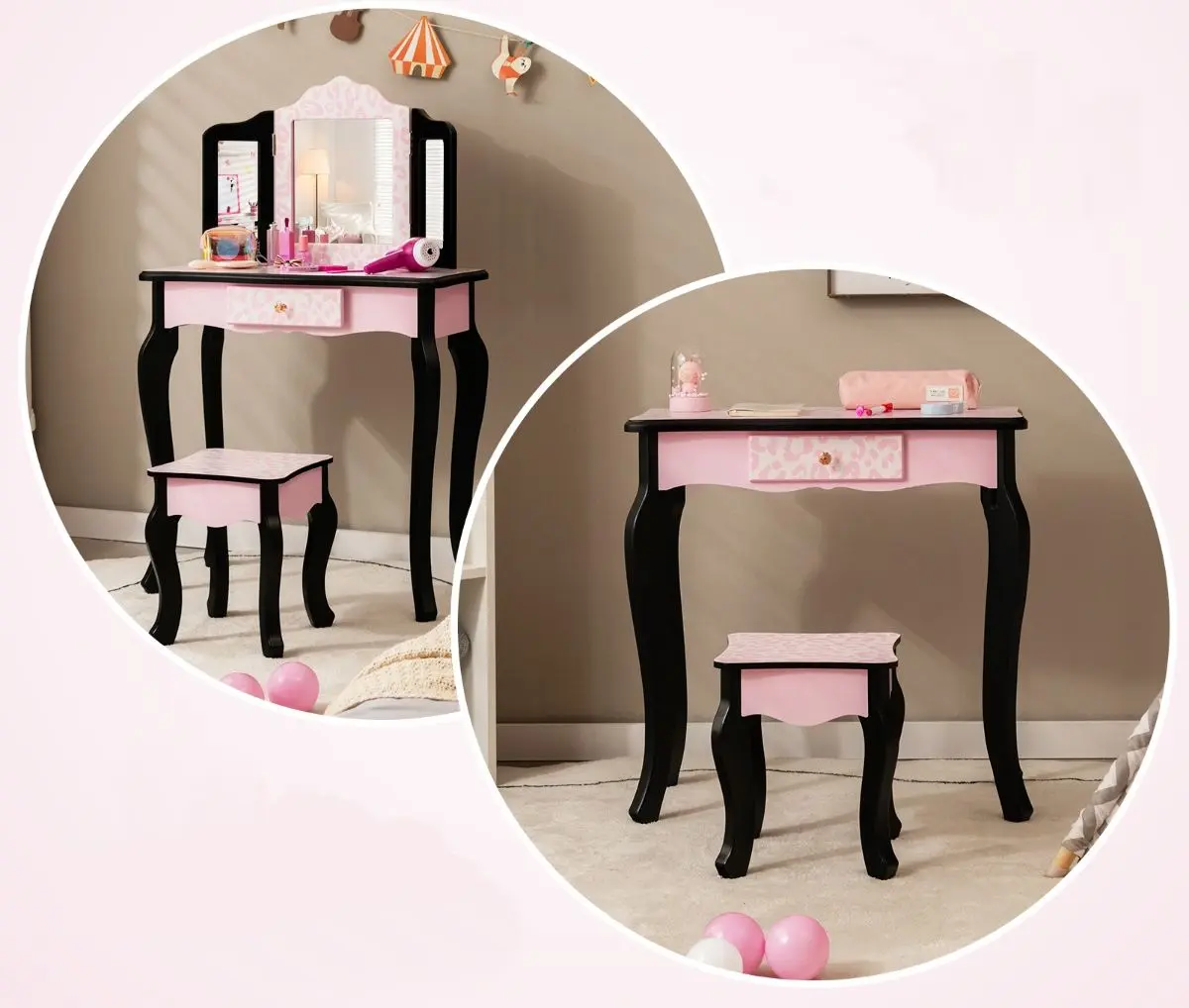 Masuta de toaleta pentru copii Costway HY10066EU-PI (Black/Pink)