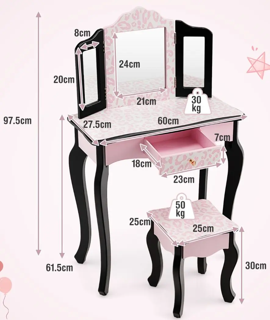 Masuta de toaleta pentru copii Costway HY10066EU-PI (Black/Pink)