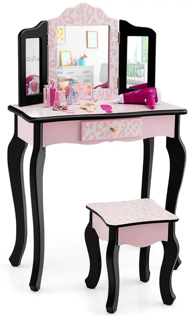 Masuta de toaleta pentru copii Costway HY10066EU-PI (Black/Pink)