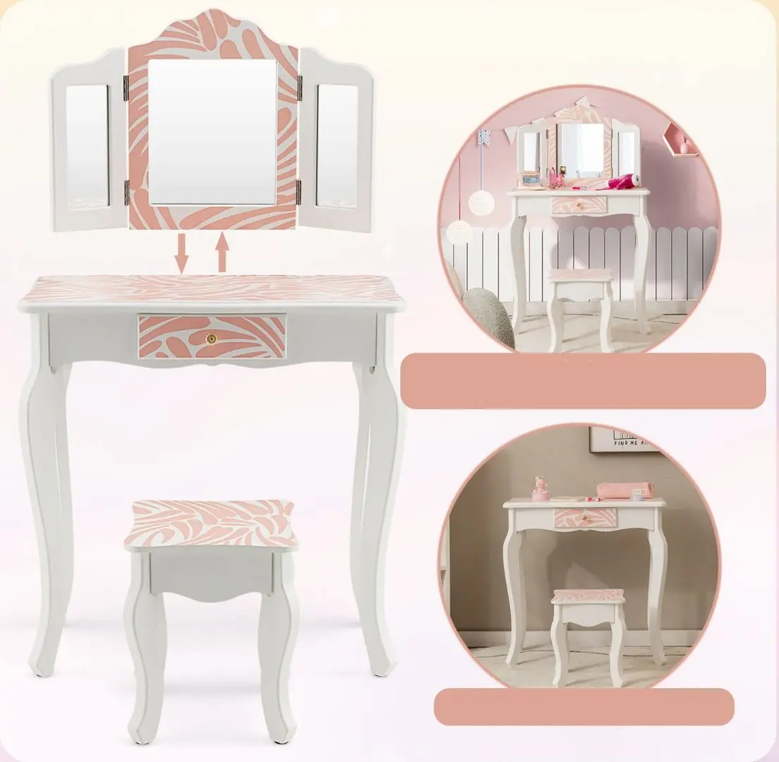 Masuta de toaleta pentru copii Costway HY10067EU-PI (White/Pink)