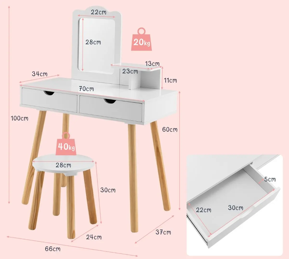 Masuta de toaleta pentru copii Costway HY10088WH (White)