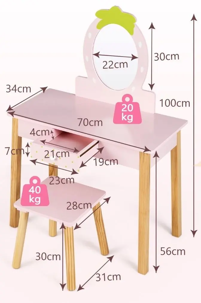 Masuta de toaleta pentru copii Costway HY10090PI (Pink) - 2
