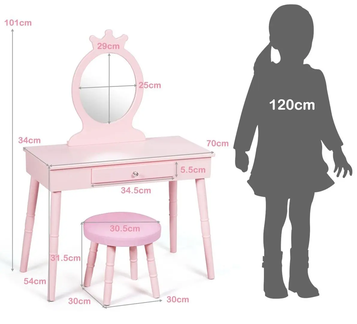 Детский туалетный столик Costway HY10170PI (Pink)