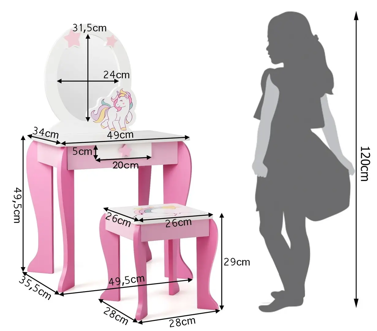 Masuta de toaleta pentru copii Costway HY10287PI (Pink)