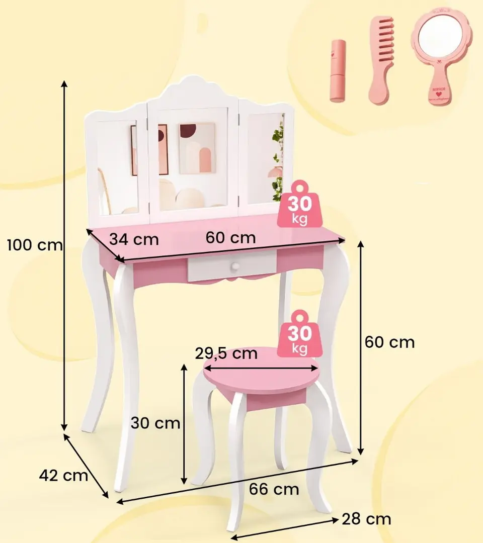 Детский туалетный столик Costway HY10303WH (White/Pink)