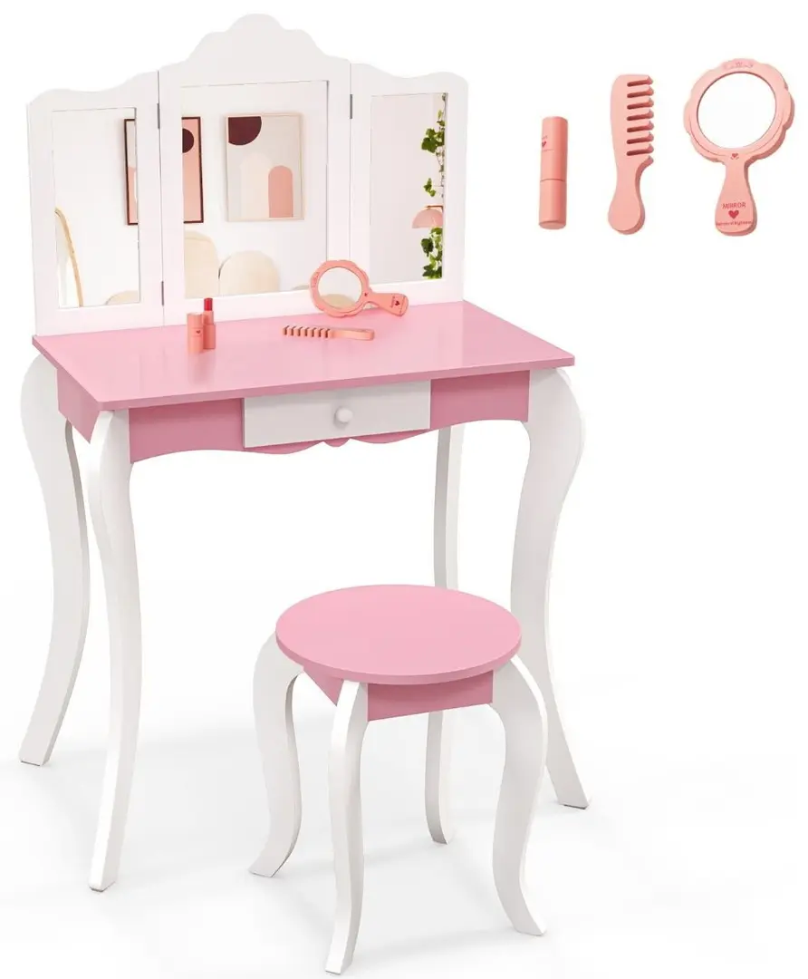 Детский туалетный столик Costway HY10303WH (White/Pink)