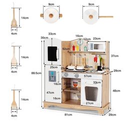 Bucatarie de joaca Costway HW67657 (White/Natural) Thumb