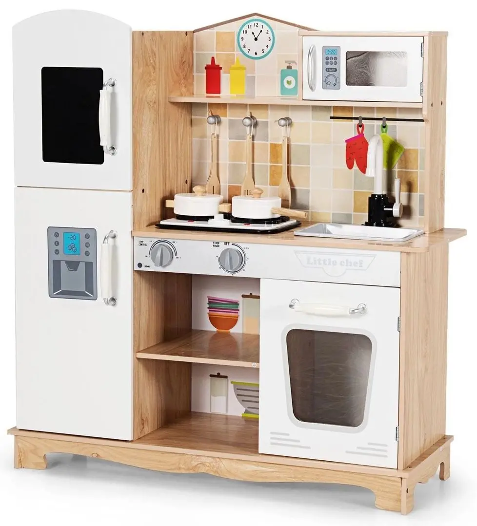 Bucatarie de joaca Costway HW67657 (White/Natural)