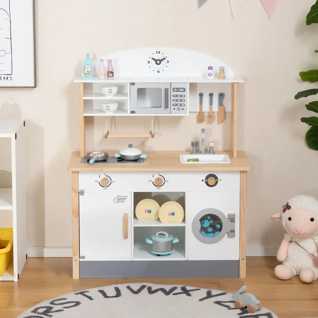 Bucatarie de joaca Costway TM10070 (White/Natural)