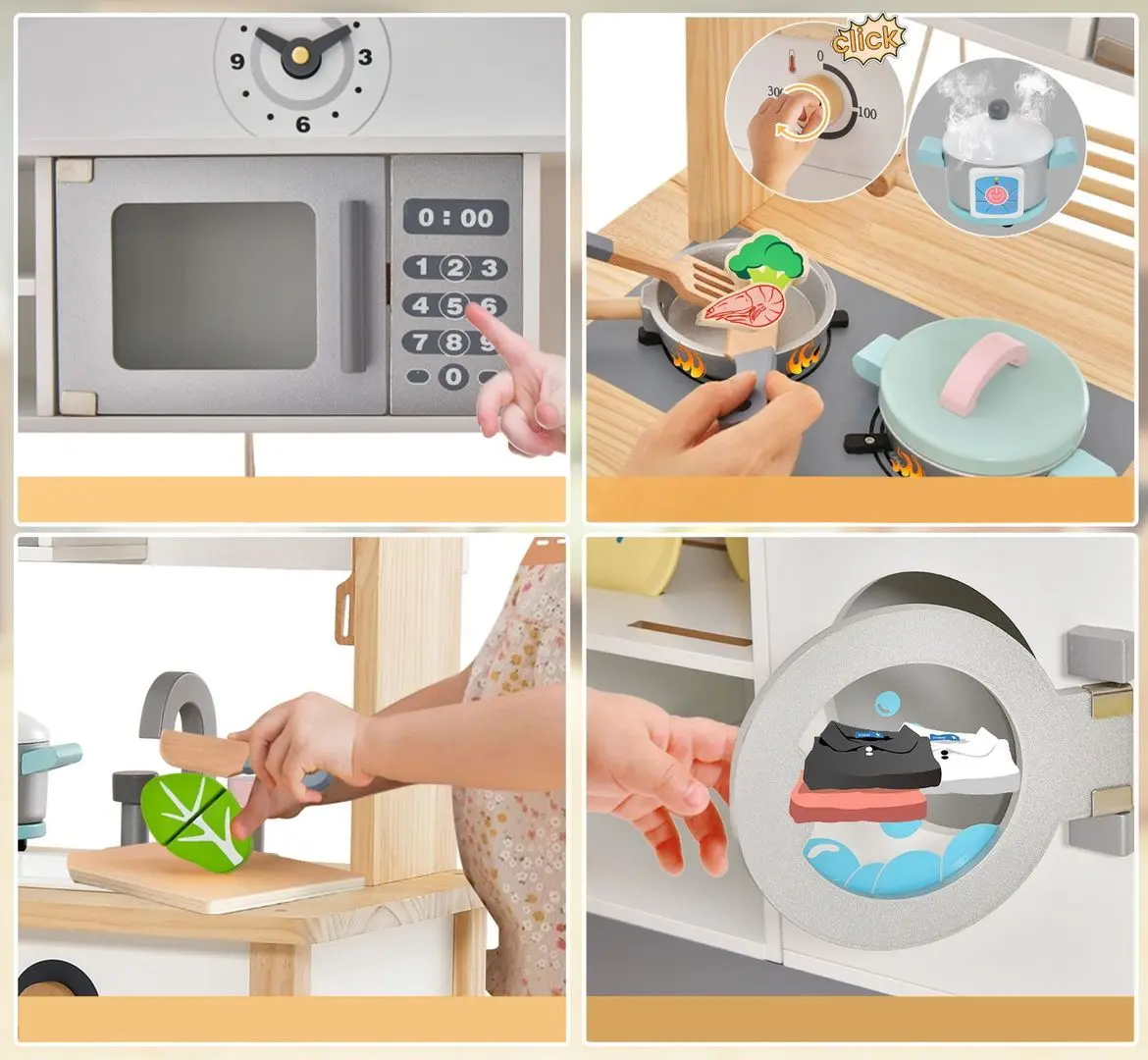 Bucatarie de joaca Costway TM10070 (White/Natural)