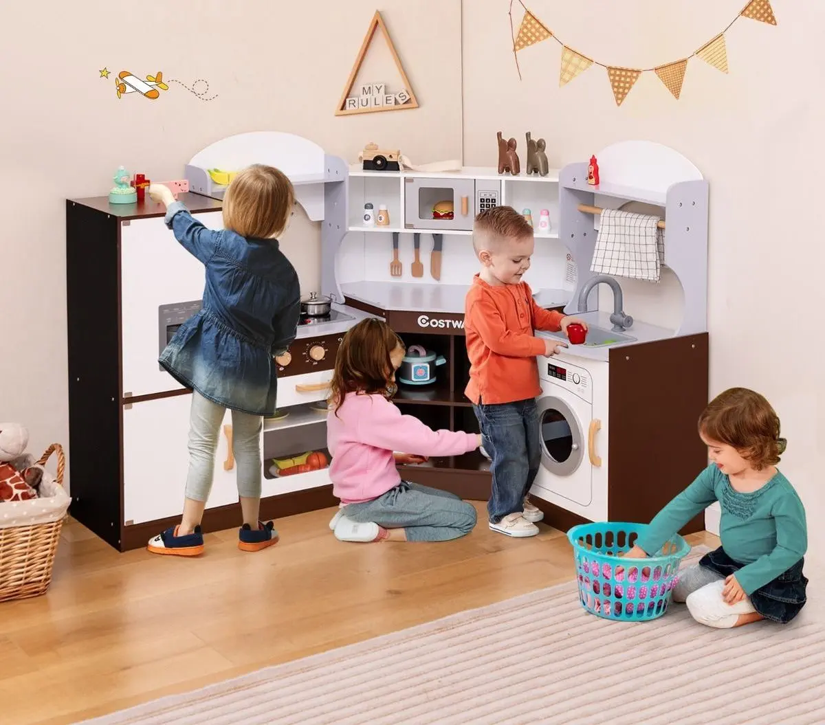 Bucatarie de joaca Costway TM10082 (Brown/White)