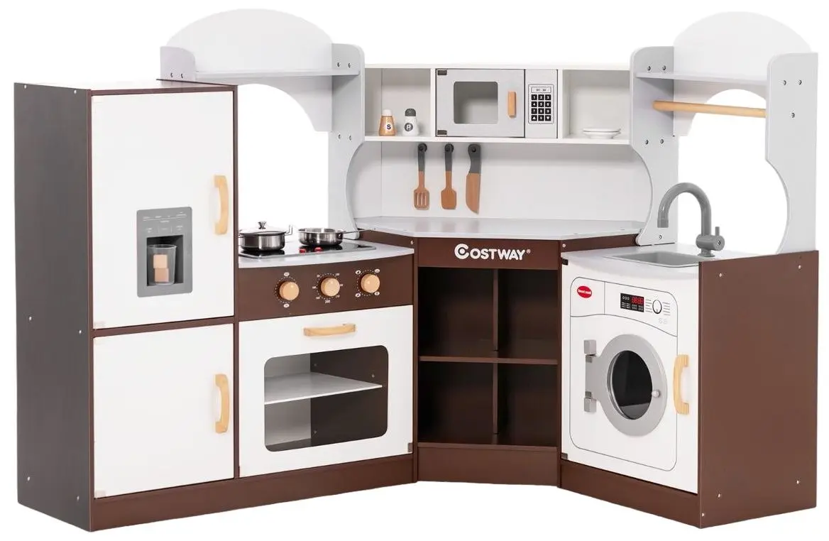 Bucatarie de joaca Costway TM10082 (Brown/White)