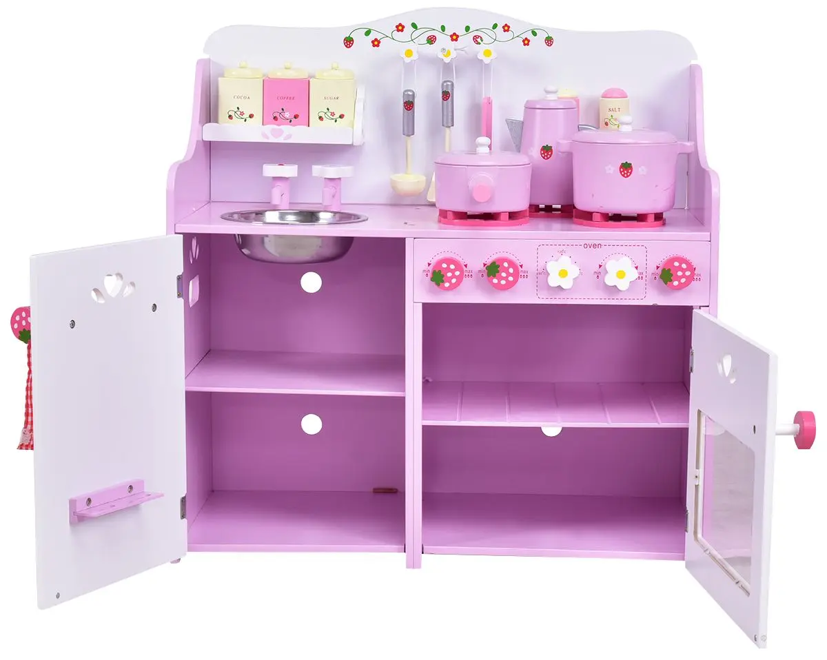 Bucatarie de joaca Costway TP10029 (White/Pink)