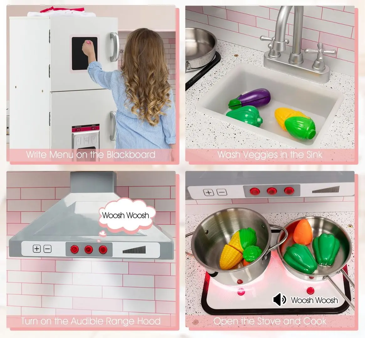 Bucatarie de joaca Costway TP10065 (White/Pink)