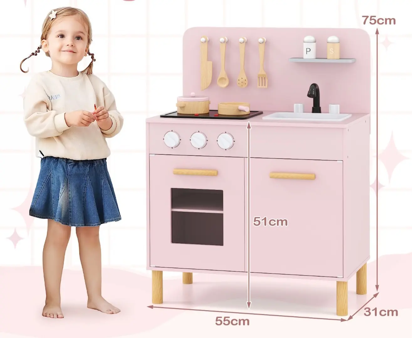 Bucatarie de joaca Costway TP10239PI (Pink)