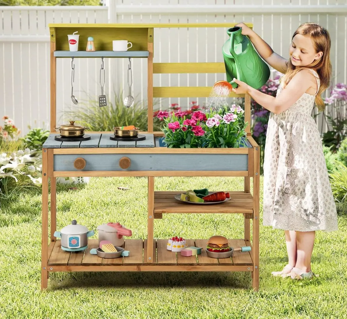 Bucatarie de joaca Costway TP10308NA (Natural/Gray/Yellow)