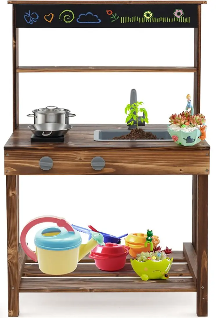 Bucatarie de joaca Costway TY347732NA (Brown/Natural)