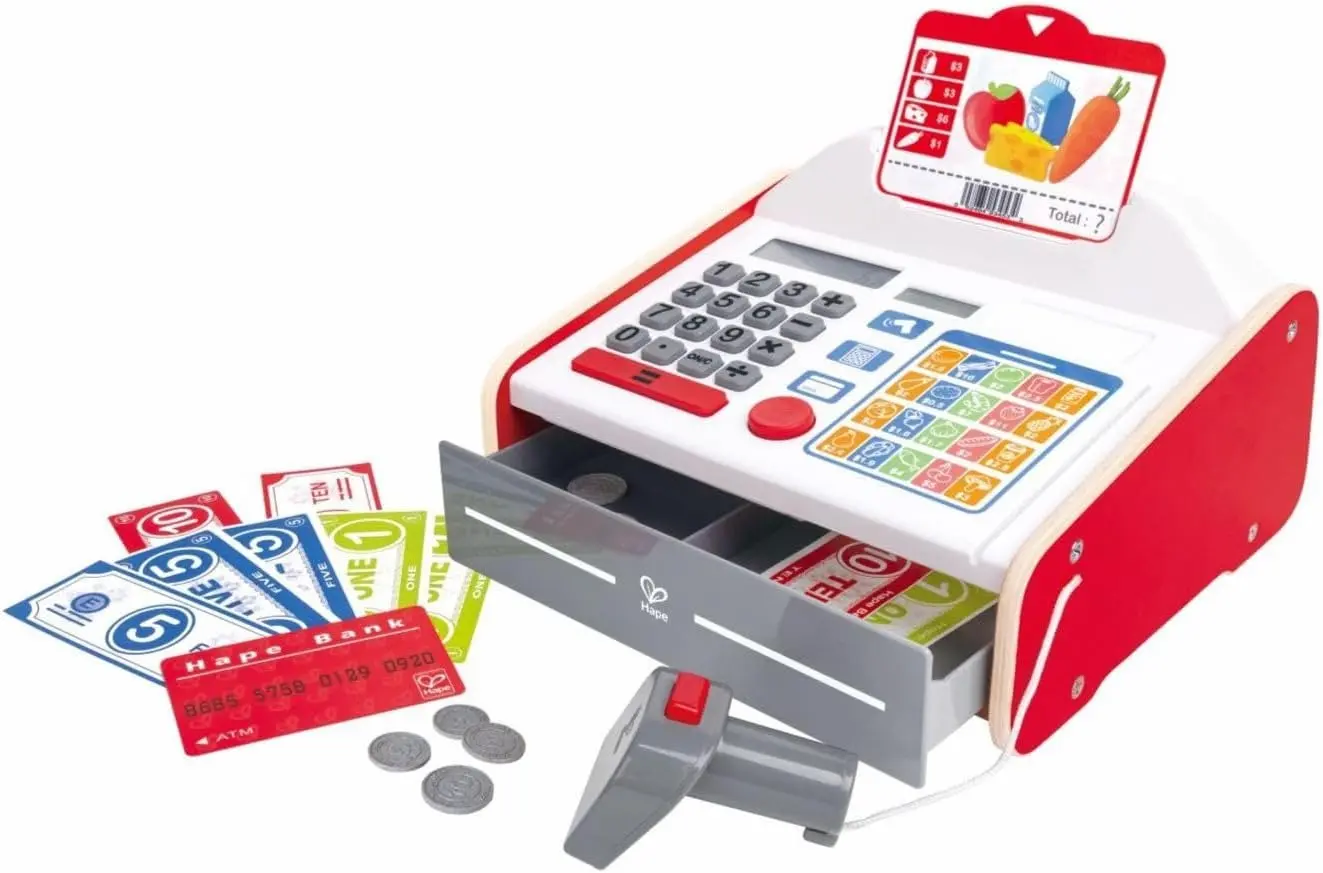 Aparat de casa Hape Beep ''n'' Buy Cash Register E3184 (White/Red)