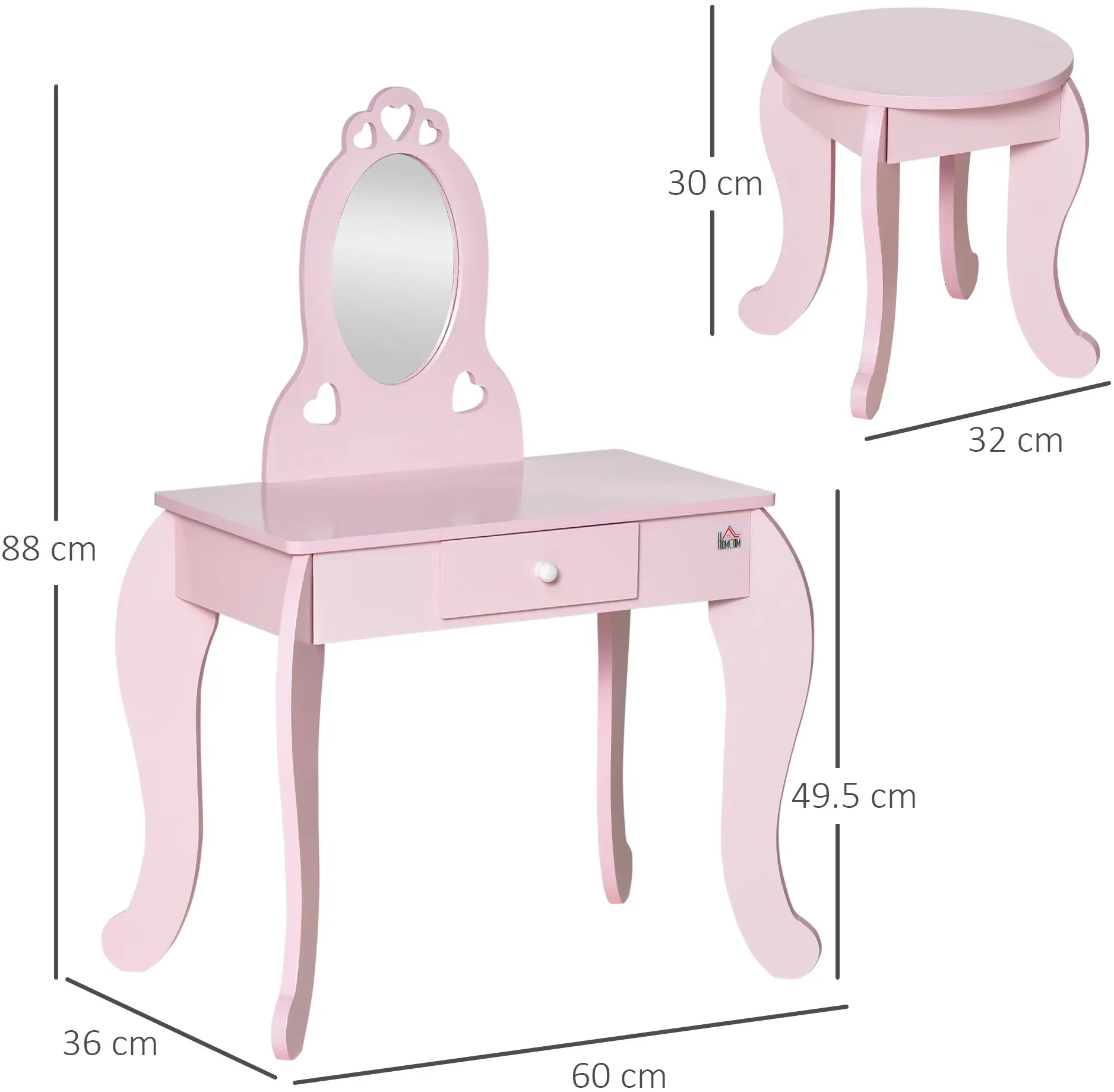 Masa de toaleta pentru copii Homcom 311-036 (Pink) - 7