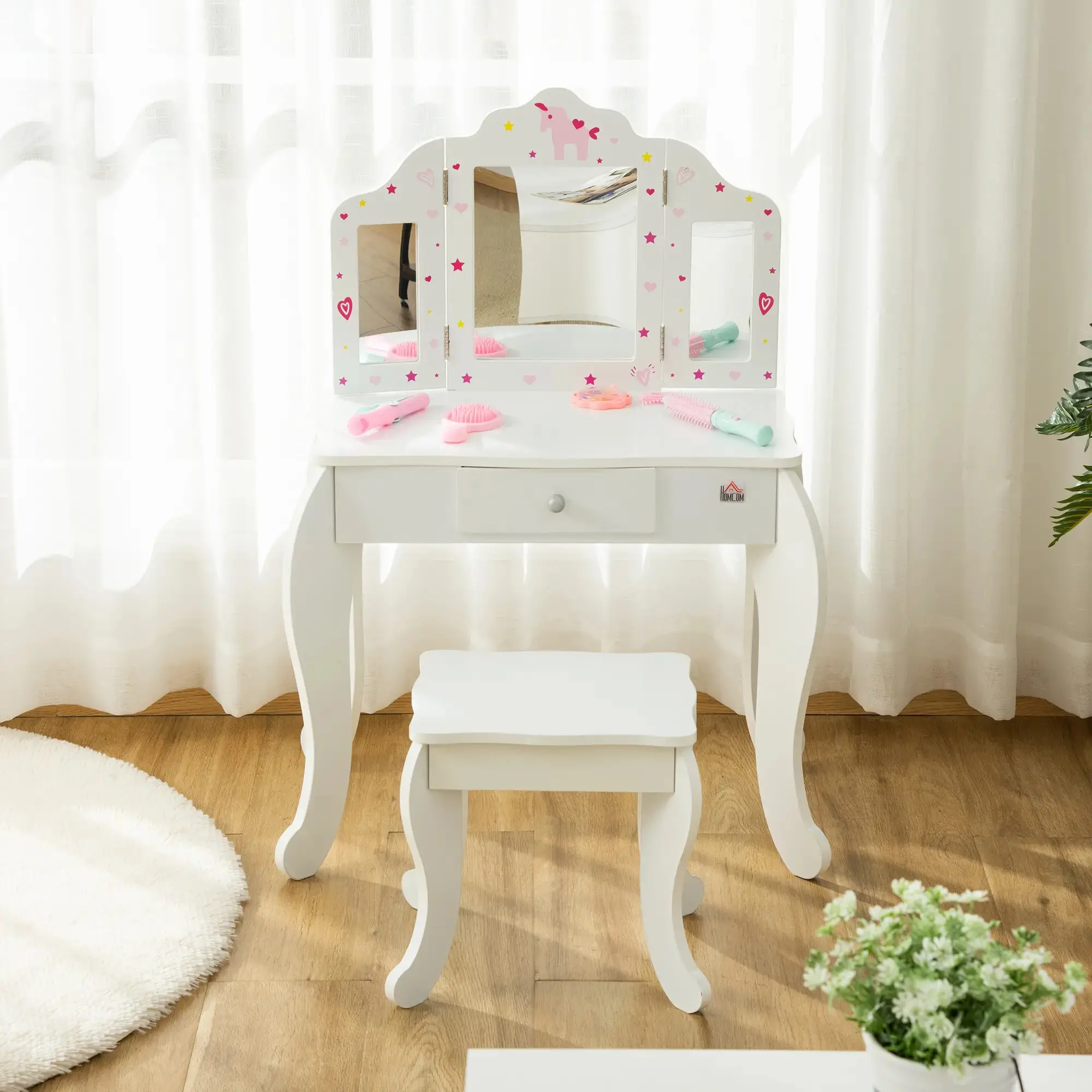 Детский туалетный столик с табуретом Homcom 311-037 (White) - 12