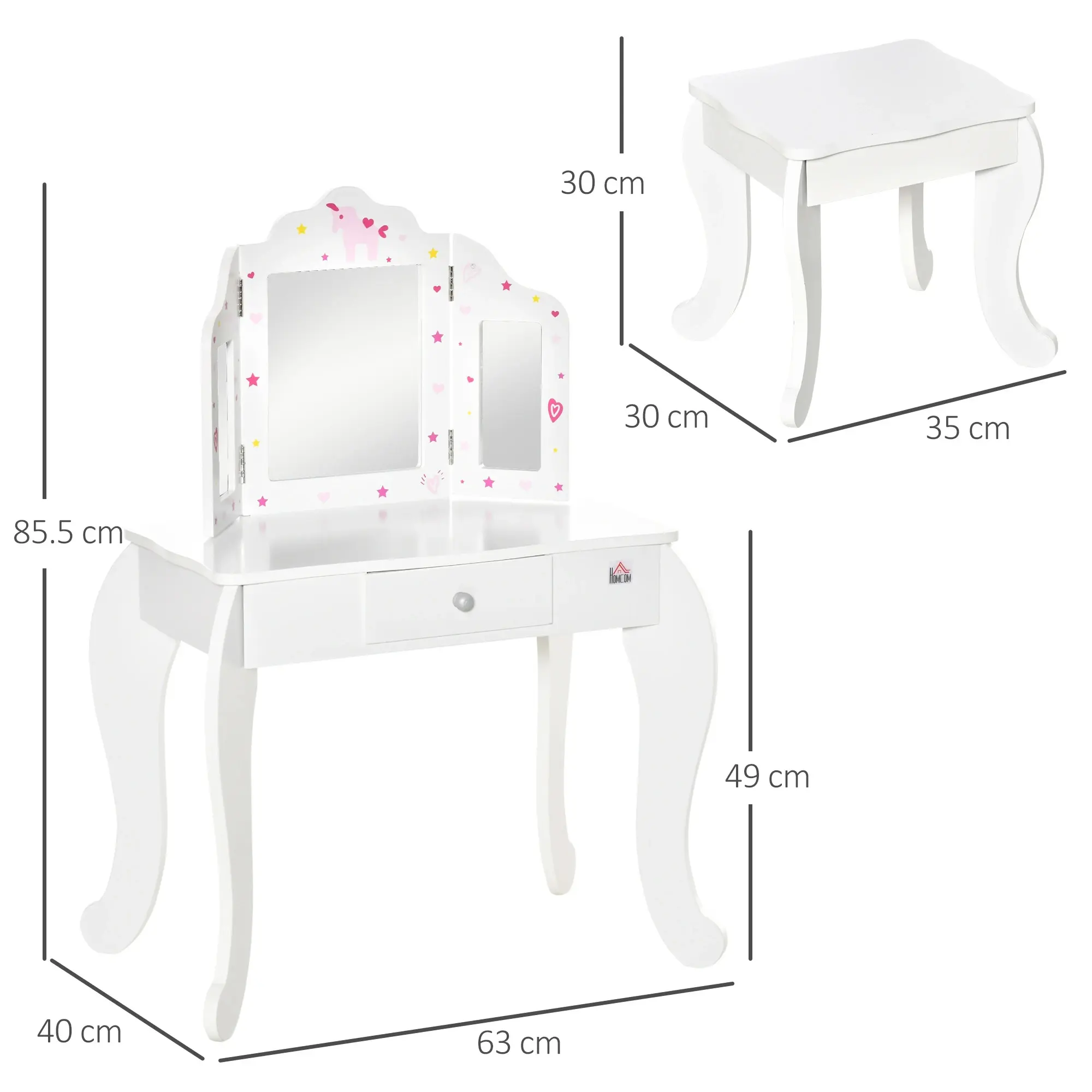 Детский туалетный столик с табуретом Homcom 311-037 (White) - 3