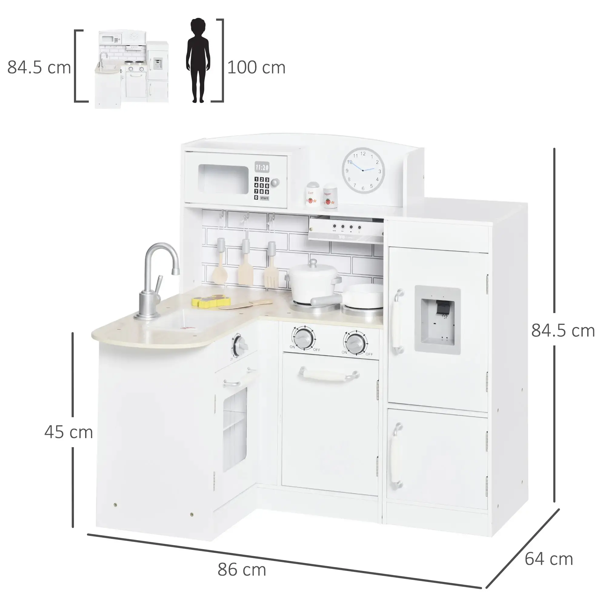 Bucatarie de joaca Homcom 350-079WT (White) - 3