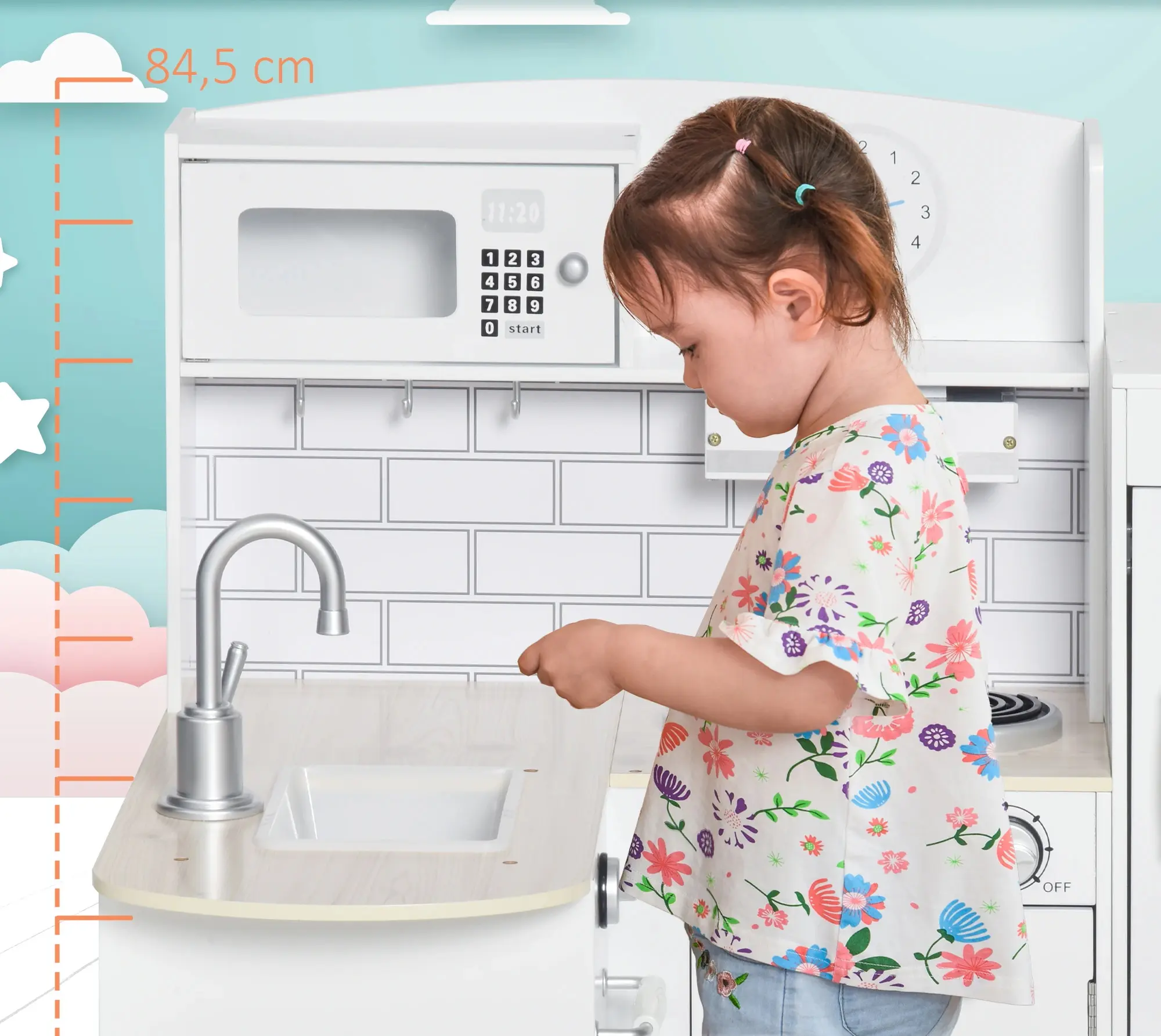 Bucatarie de joaca Homcom 350-079WT (White) - 4