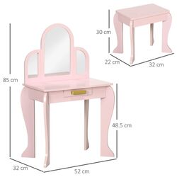 Masa de toaleta cu scaun Homcom 316-001V00PK 52x32x85 cm (Pink) Thumb