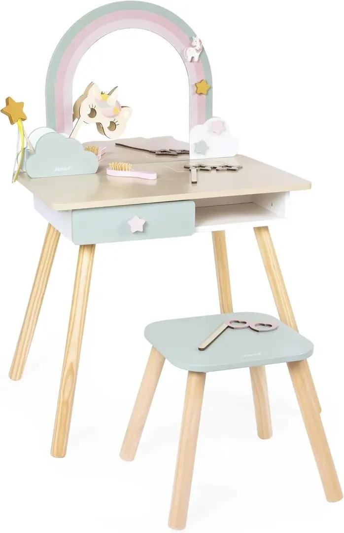 Masa de toaleta pentru copii Janod Djeco Unicorn J06464 (Blue)