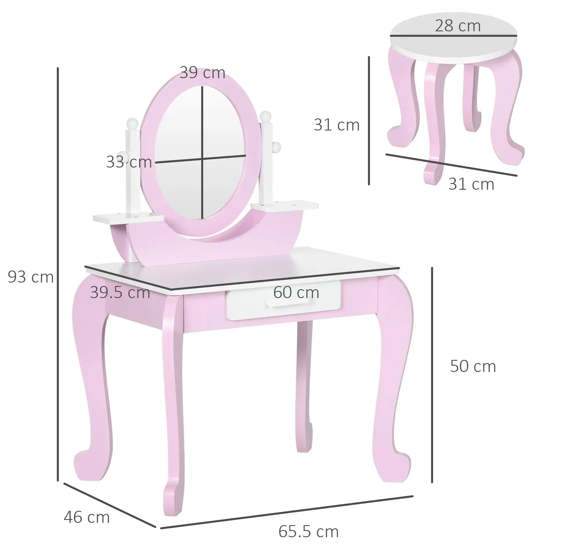 Masa de toaleta cu taburet pentru copii Zonekiz 316-006V00PK (Pink) - 3