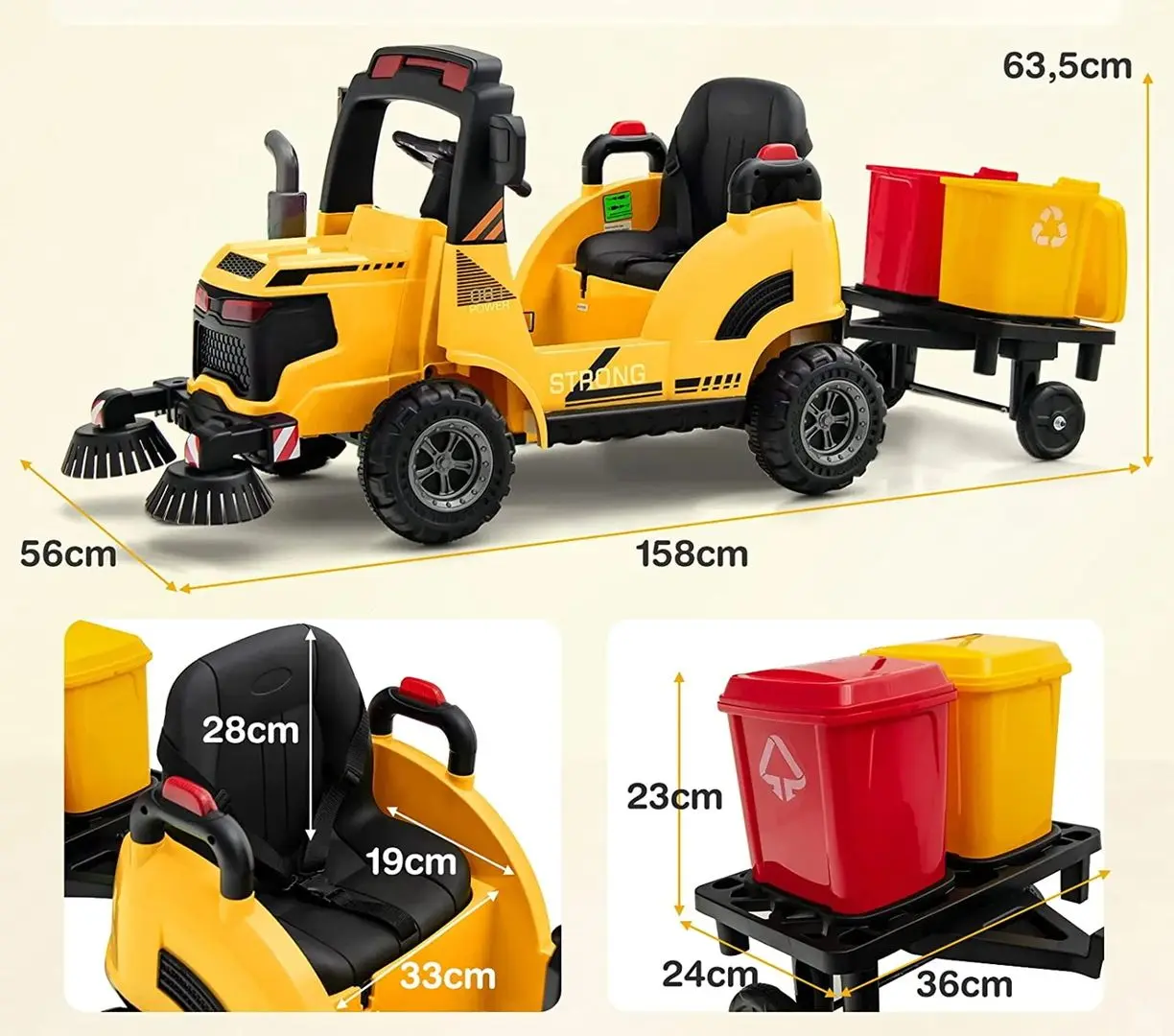 Camion electric de gunoi Costway TQ10134DE-YW (Yellow) - 2