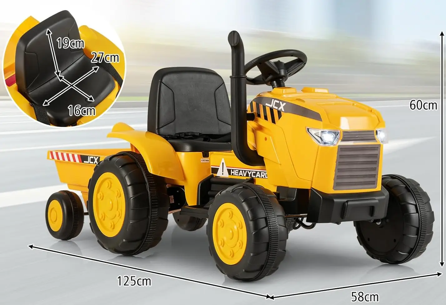 Электротрактор с прицепом Costway TQ10192DE-YW (Yellow)