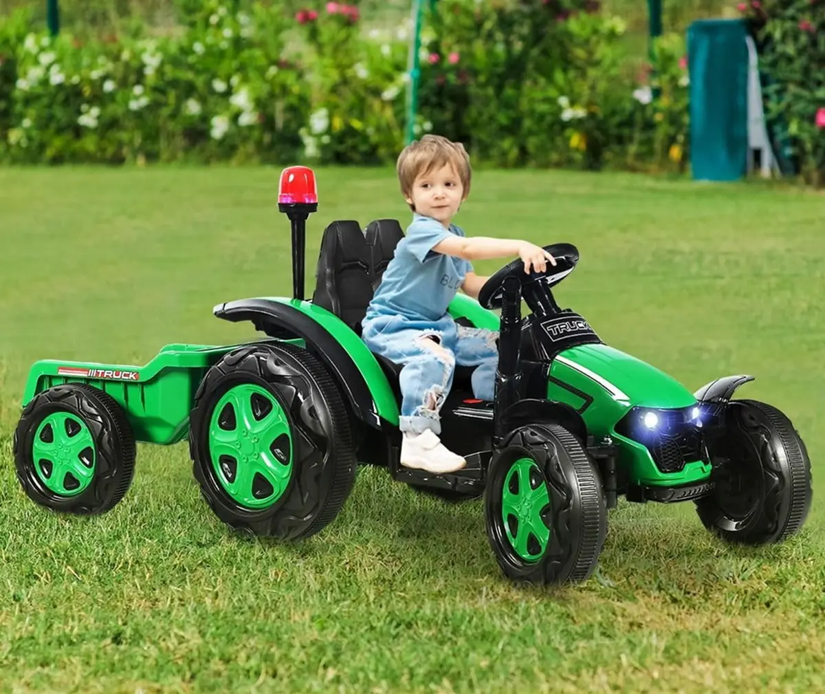 Tractor electric cu remorca Costway TQ10225DE-GN (Green/Black)