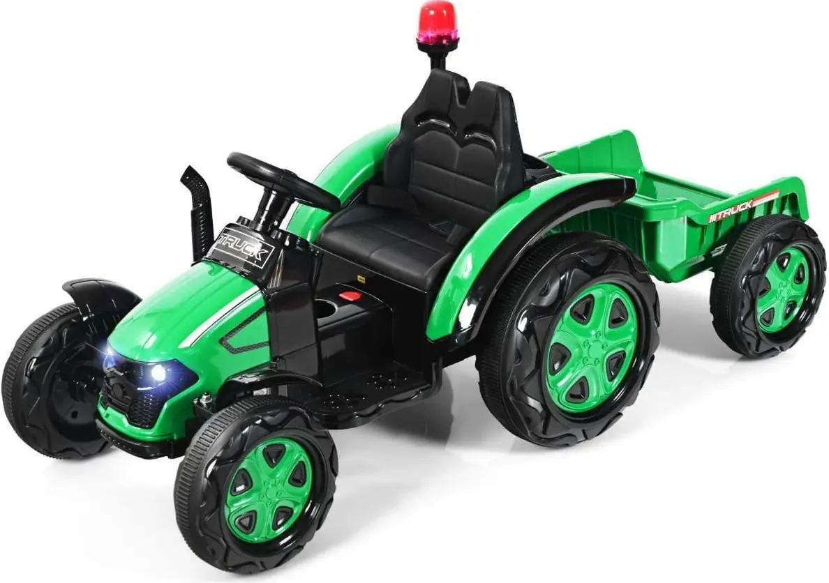 Tractor electric cu remorca Costway TQ10225DE-GN (Green/Black)