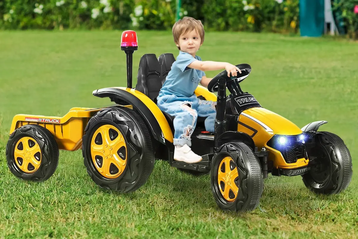 Tractor electric cu remorca Costway TQ10225DE-HS (Black/Yellow)