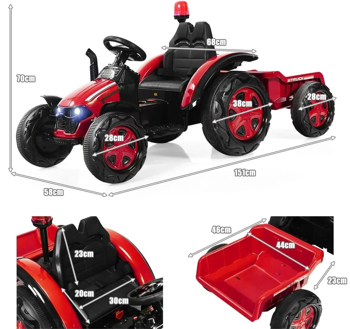 Tractor electric cu remorca Costway TQ10225DE-RE (Black/Red)