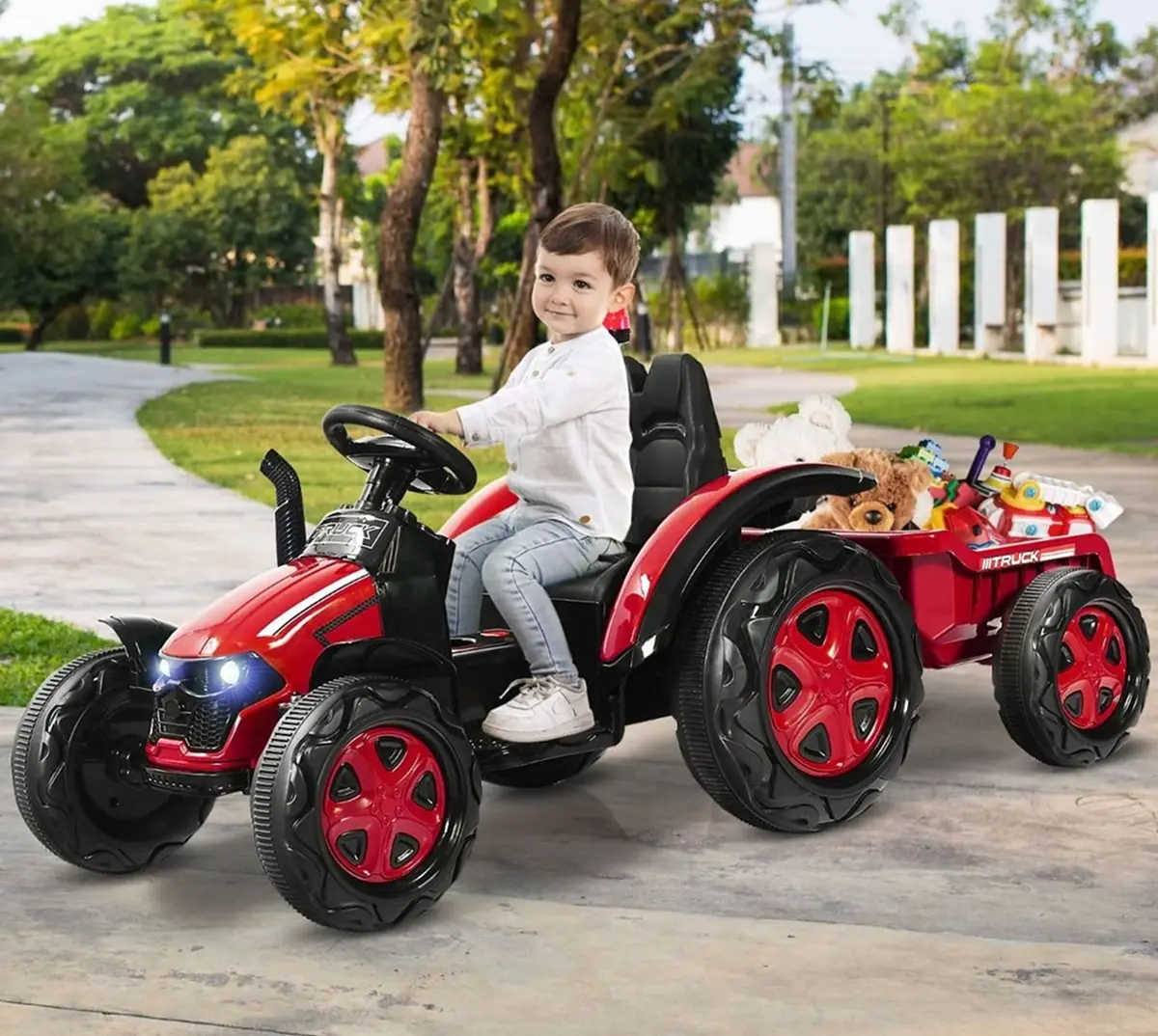 Tractor electric cu remorca Costway TQ10225DE-RE (Black/Red)