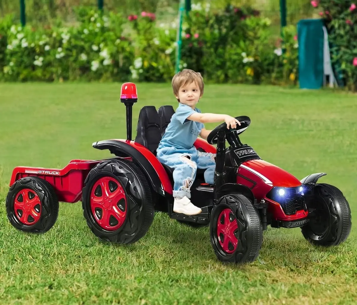 Tractor electric cu remorca Costway TQ10225DE-RE (Black/Red)